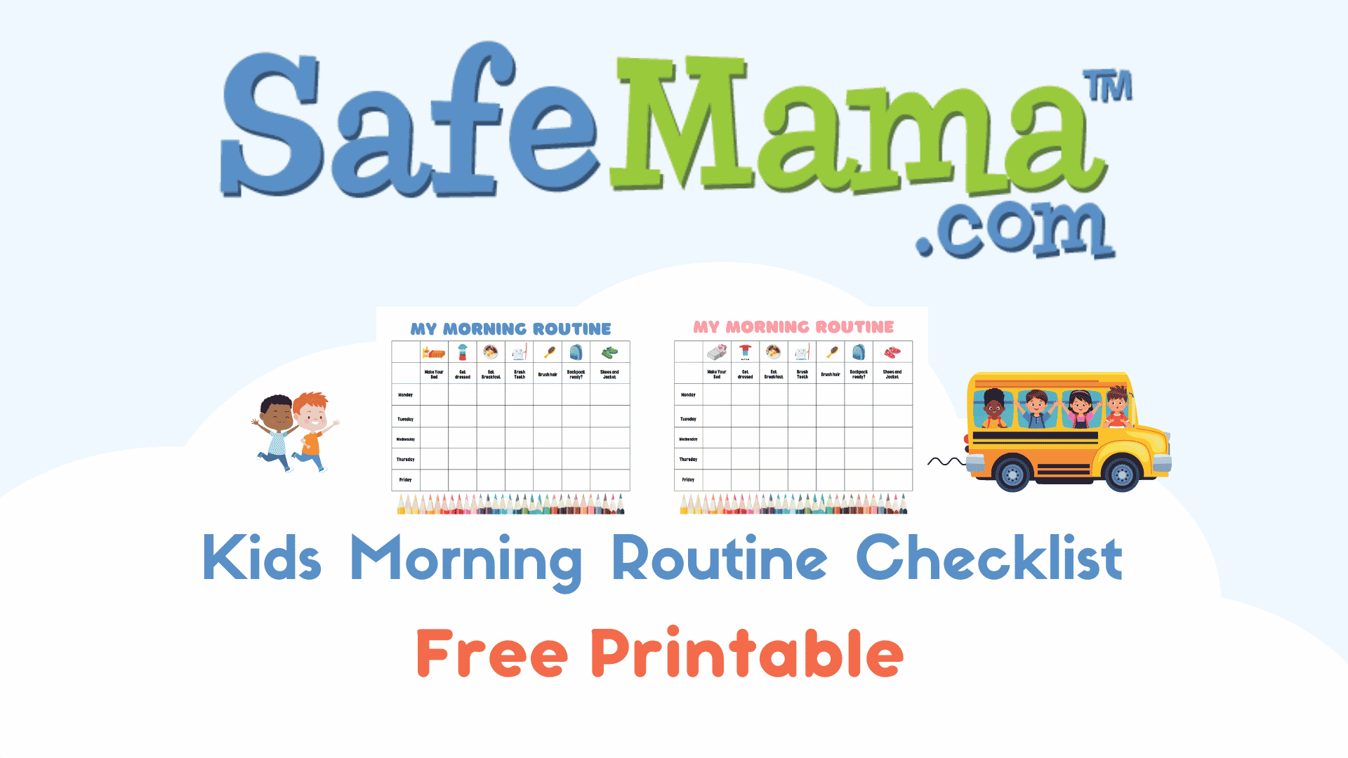 Kids Morning Routine Checklist Printable for School Days