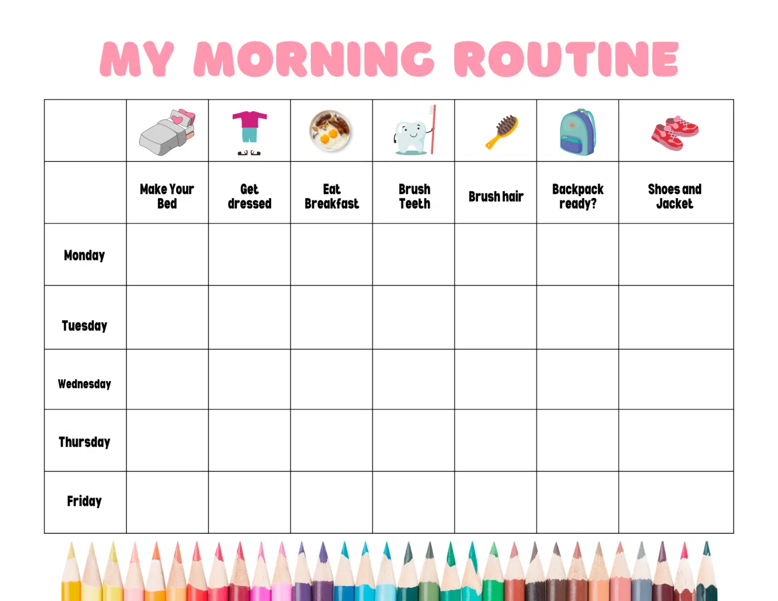 Kids Morning Routine Checklist Printable for School Days - SafeMama.com